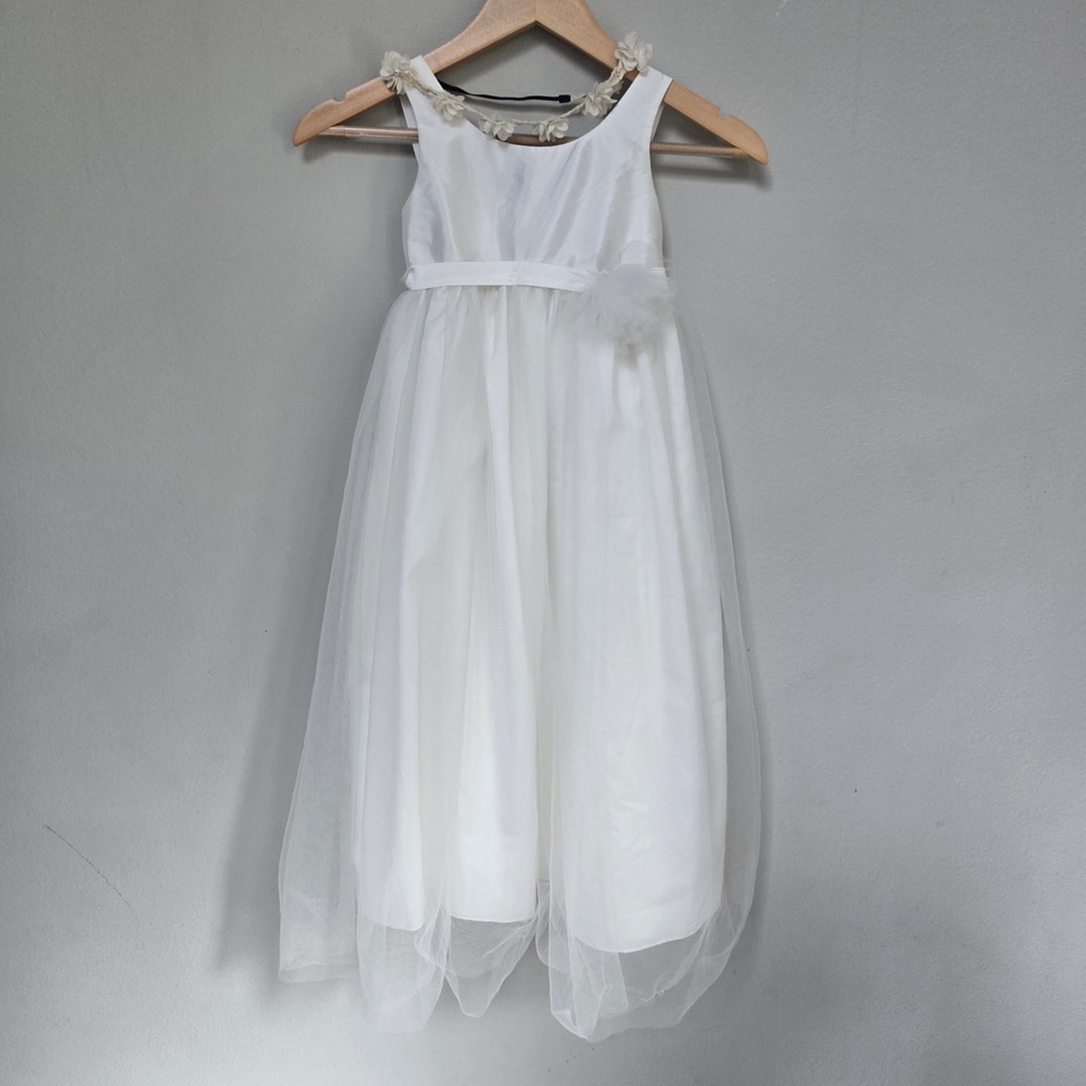 Us Angels Dress Sz 8 White Tulle Flower Girl Formal Wedding Communion Gown Boho